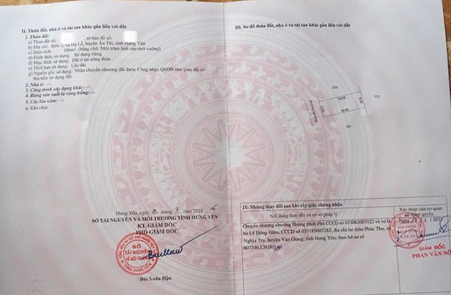 Chính chủ cần bán đất Hạ Lễ, Ân Thi